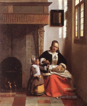 Mujer pelando manzanas género Pieter de Hooch Pinturas al óleo